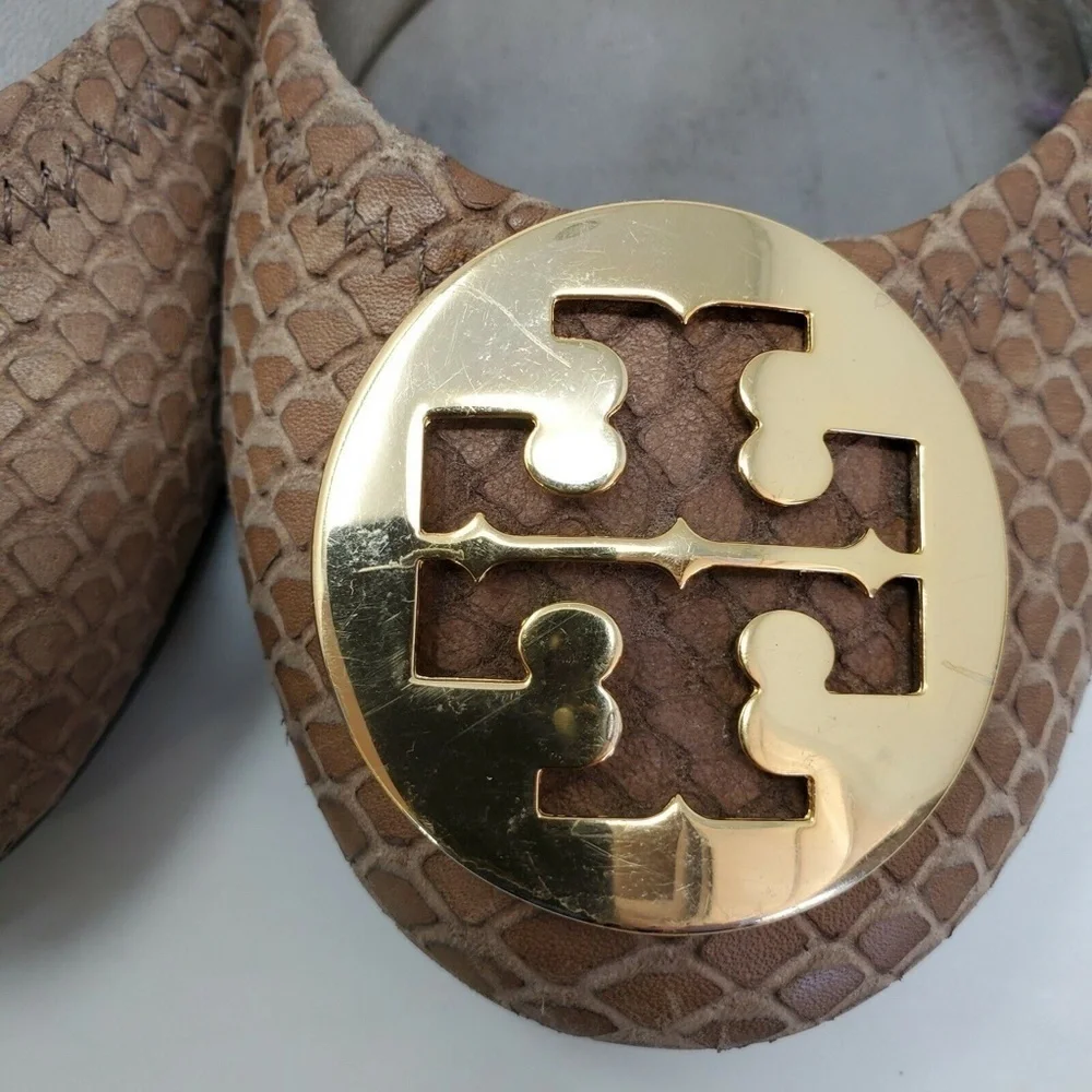 TORY BURCH Brown Reva Ballet Flat Snake Skin Leather Women's Sz 6.5 M